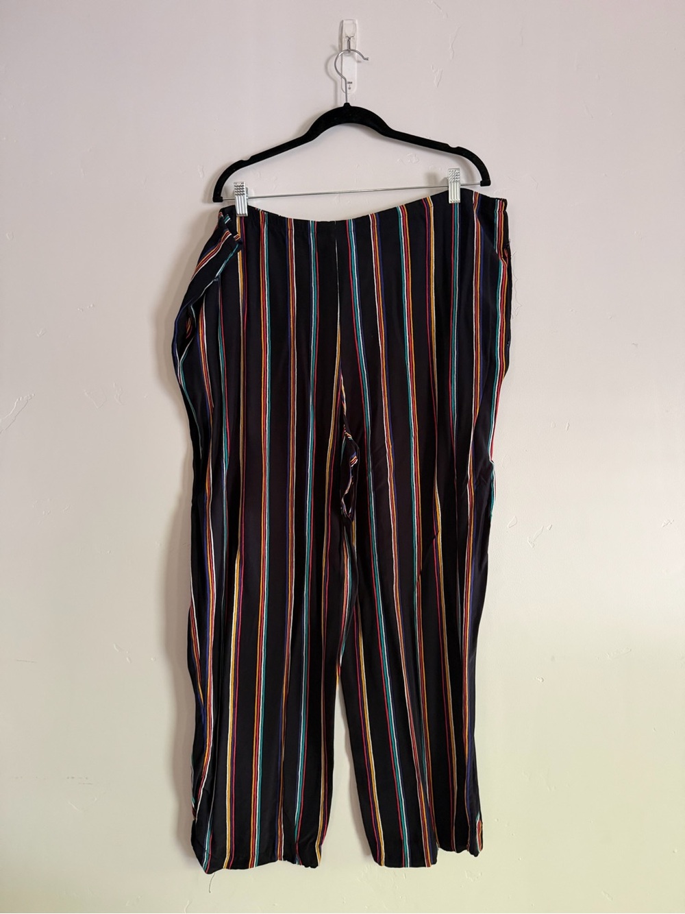 Express Black Rayon draw-string  pants with Multicolor Vertical Stripes